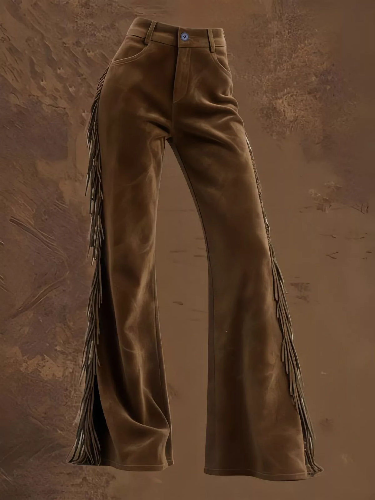 Fringed High Waist Pants in Brown, view 3