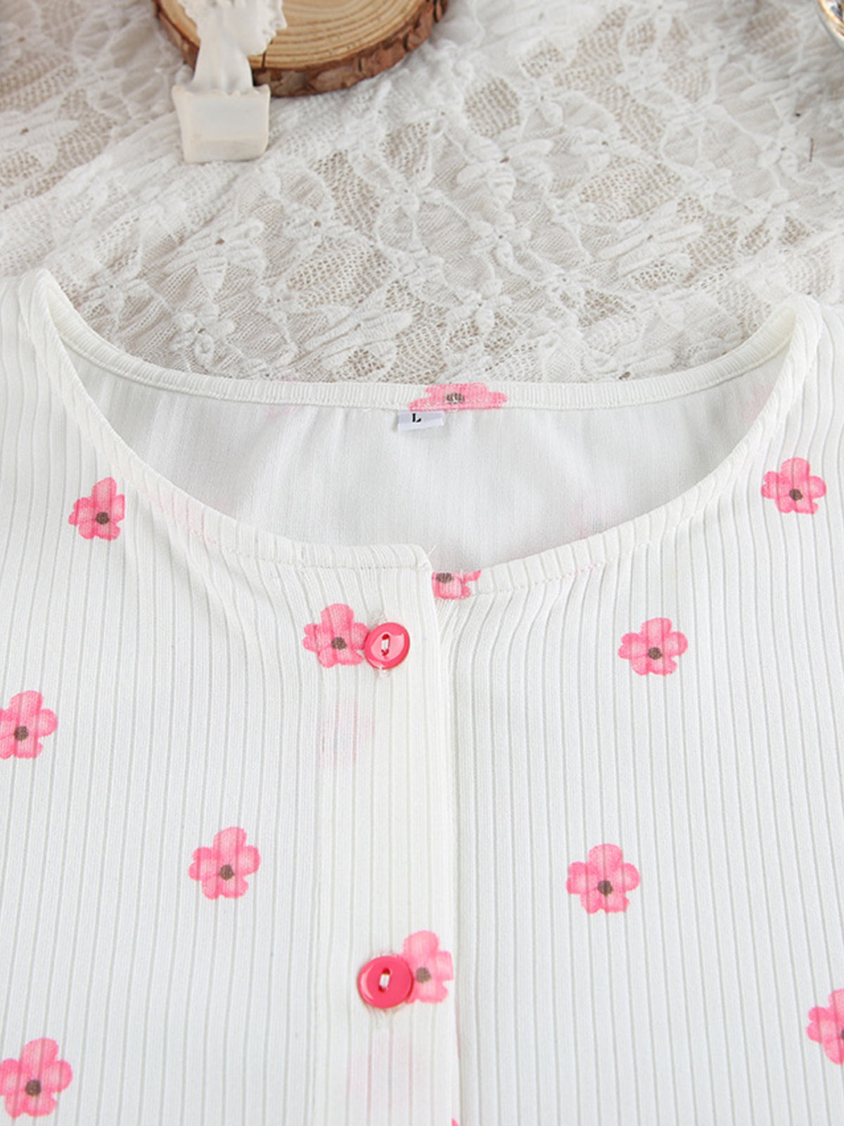 Floral Print Ribbed Knit Top and Shorts Lounge Set - Lilixa.store
