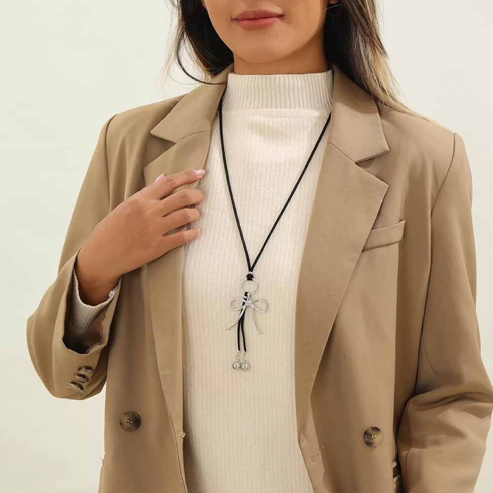 Elegant Bow Pendant Necklace in Silver, view 2