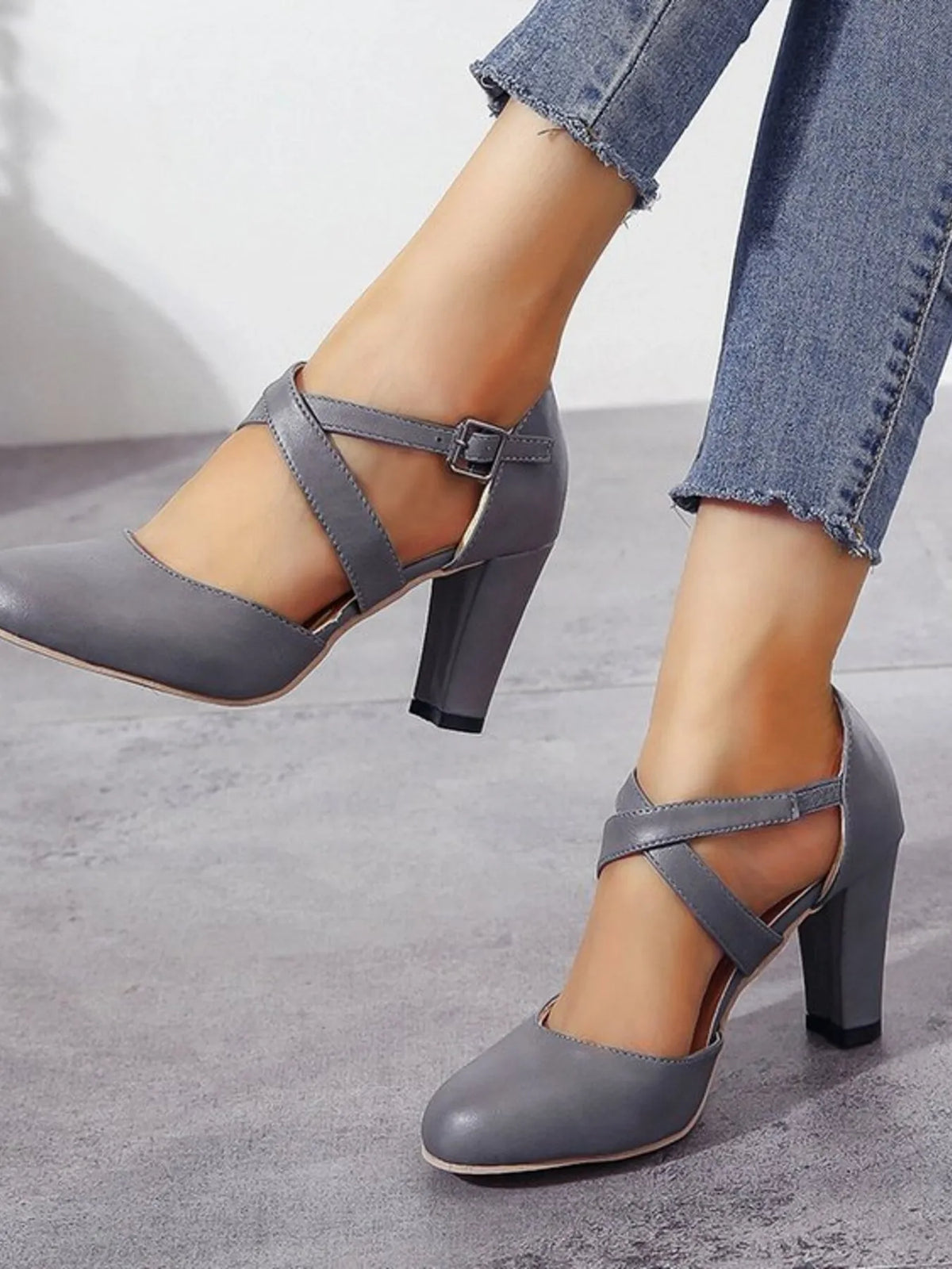 Cross-Strap Block Heel Pumps - Lilixa.store