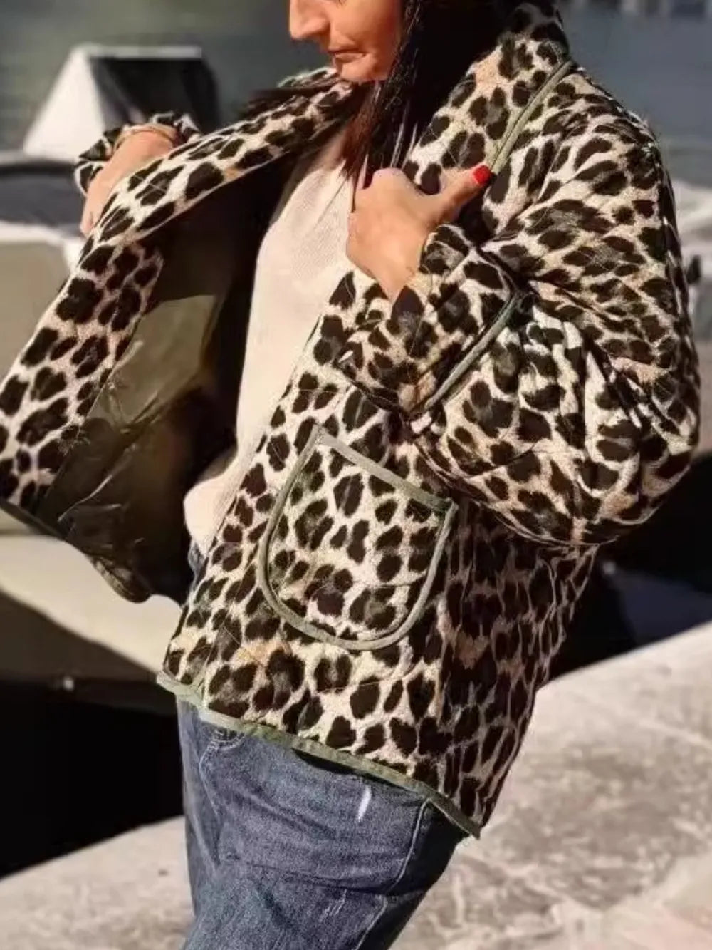 Leopard Open Front Long Sleeve Outerwear, view 5