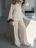 Lace Trim Wrap Top and Pants Set - Lilixa.store