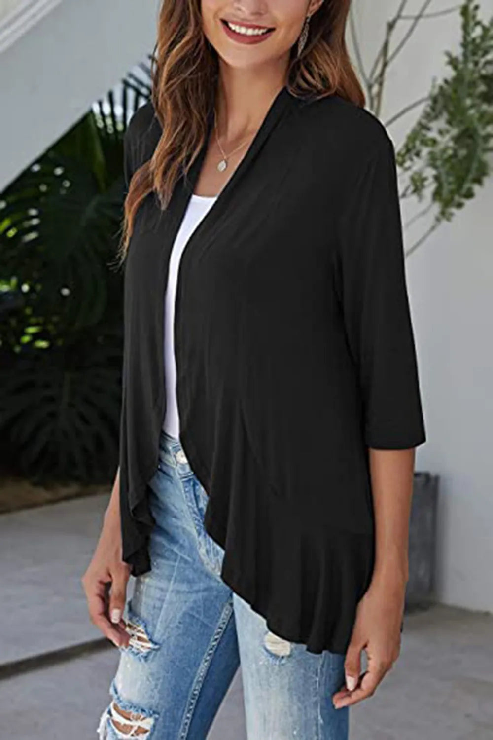 Open Front Three-Quarter Sleeve Cardigan, view 5