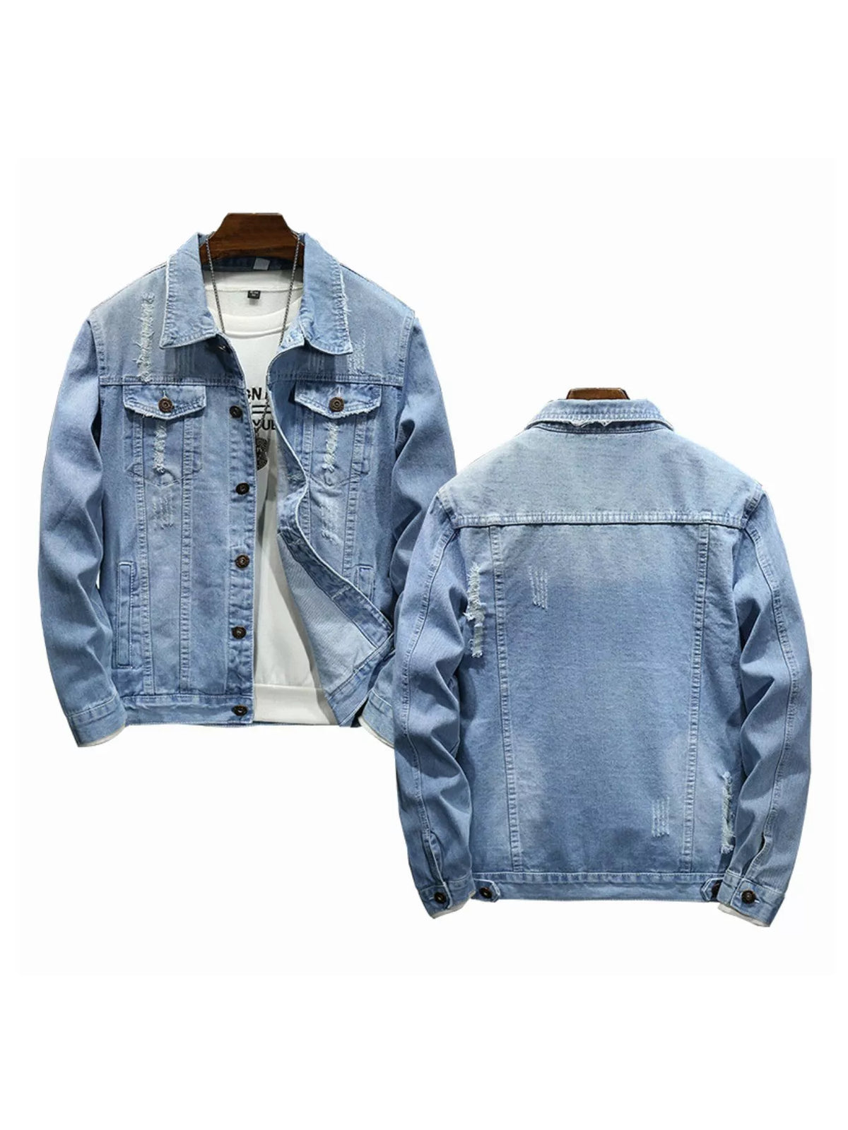 Men's Plus Size Distressed Slim Fit Denim Jacket, view 2