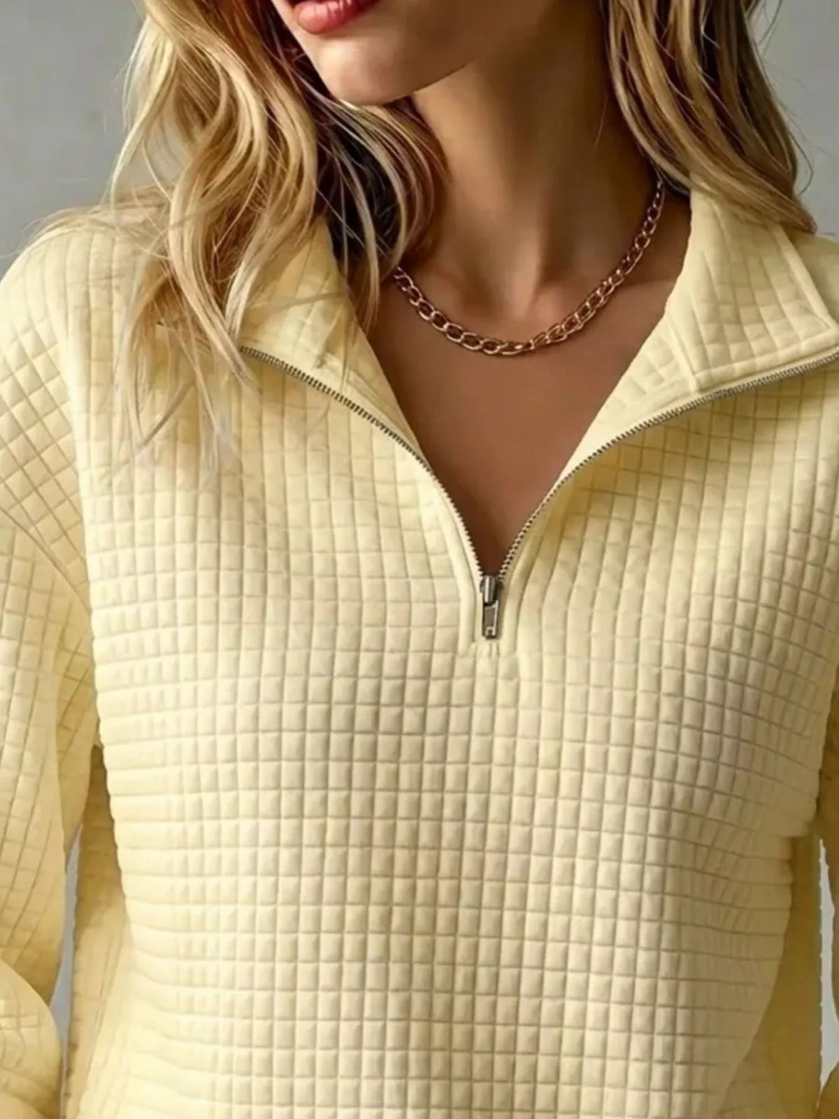 Waffle Knit Quarter-Zip Sweatshirt