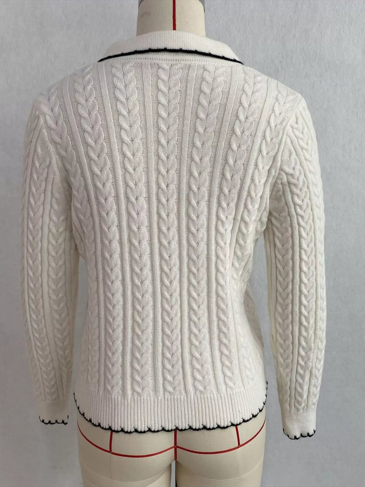 Cable Knit Polo Collar Button-Up Cardigan, view 11