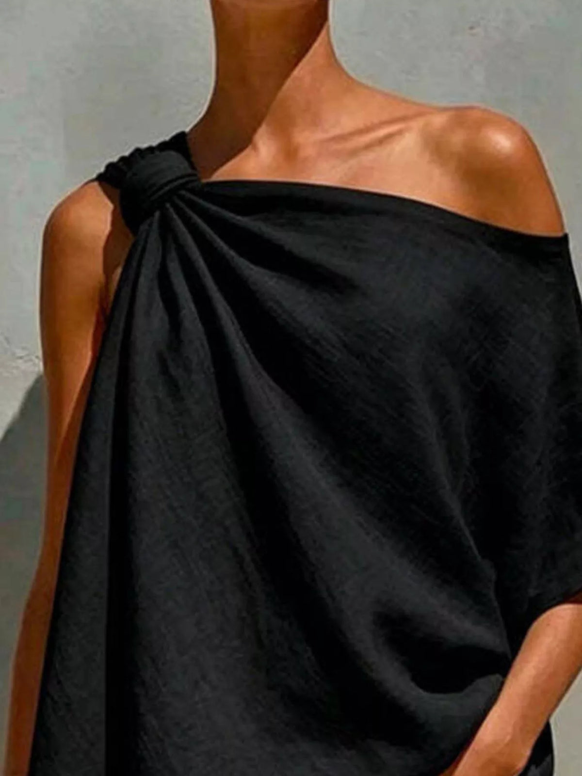 Full Size One-Shoulder Knot Detail Blouse Plus Size - Lilixa.store