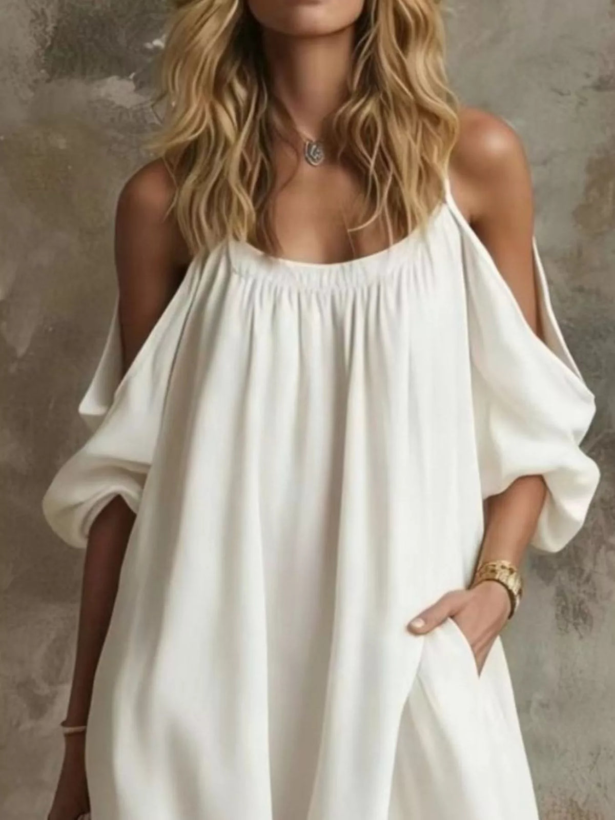 Full Size Cold-Shoulder Linen Maxi Dress Plus Size - Lilixa.store