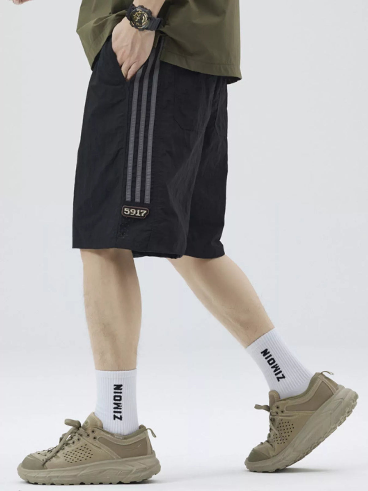 Men's Full Size Casual Loose-Fit Drawstring Shorts with Stripe Detail Plus Size, view 2