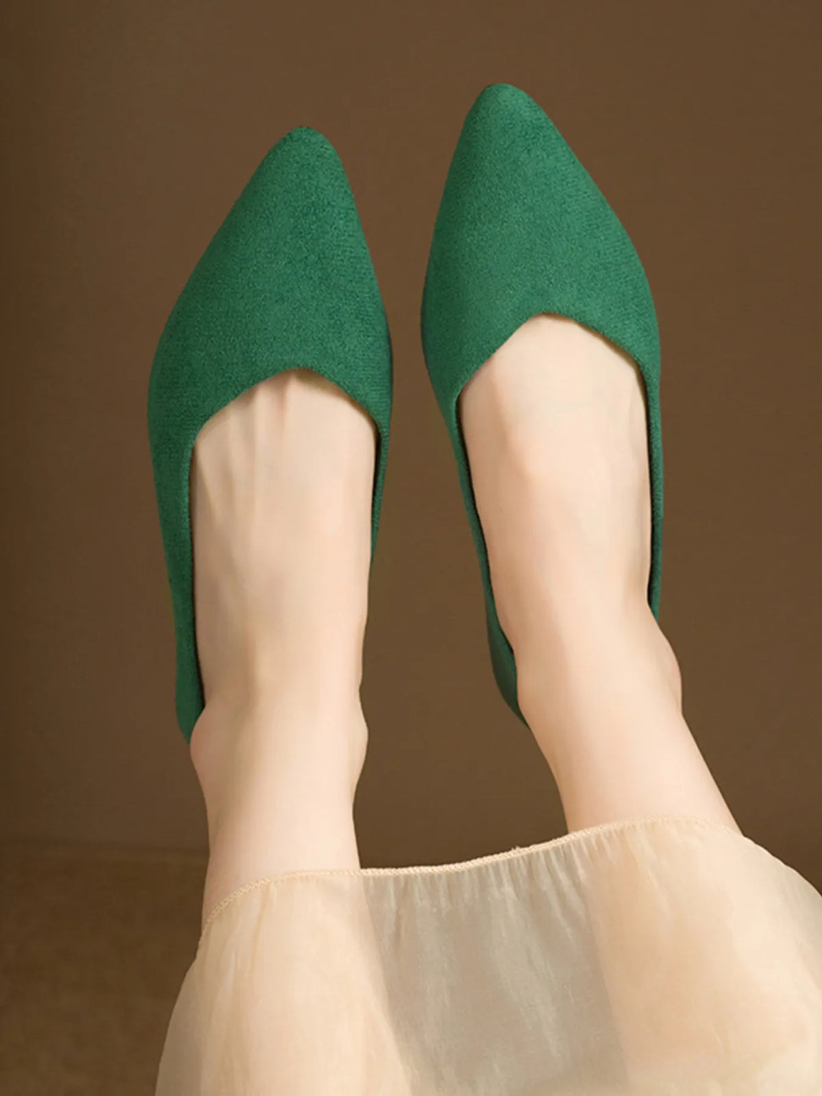 Solid Color Point Toe Slip-Ons in Green
