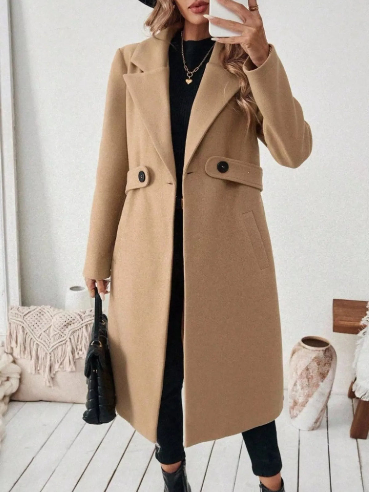 Full Size Elegant Lapel Collar Belted Coat with Pockets Plus Size, view 11