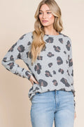BOMBOM Leopard Drop Shoulder T-Shirt in Gray