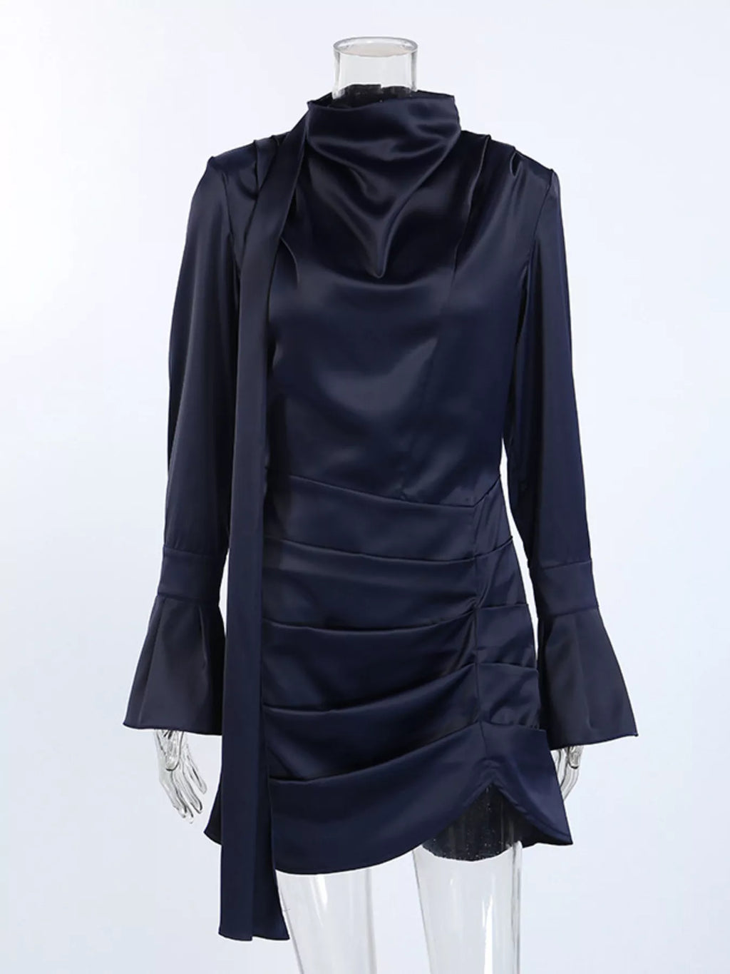 Mock Neck Flounce Sleeve Dress - Lilixa.store