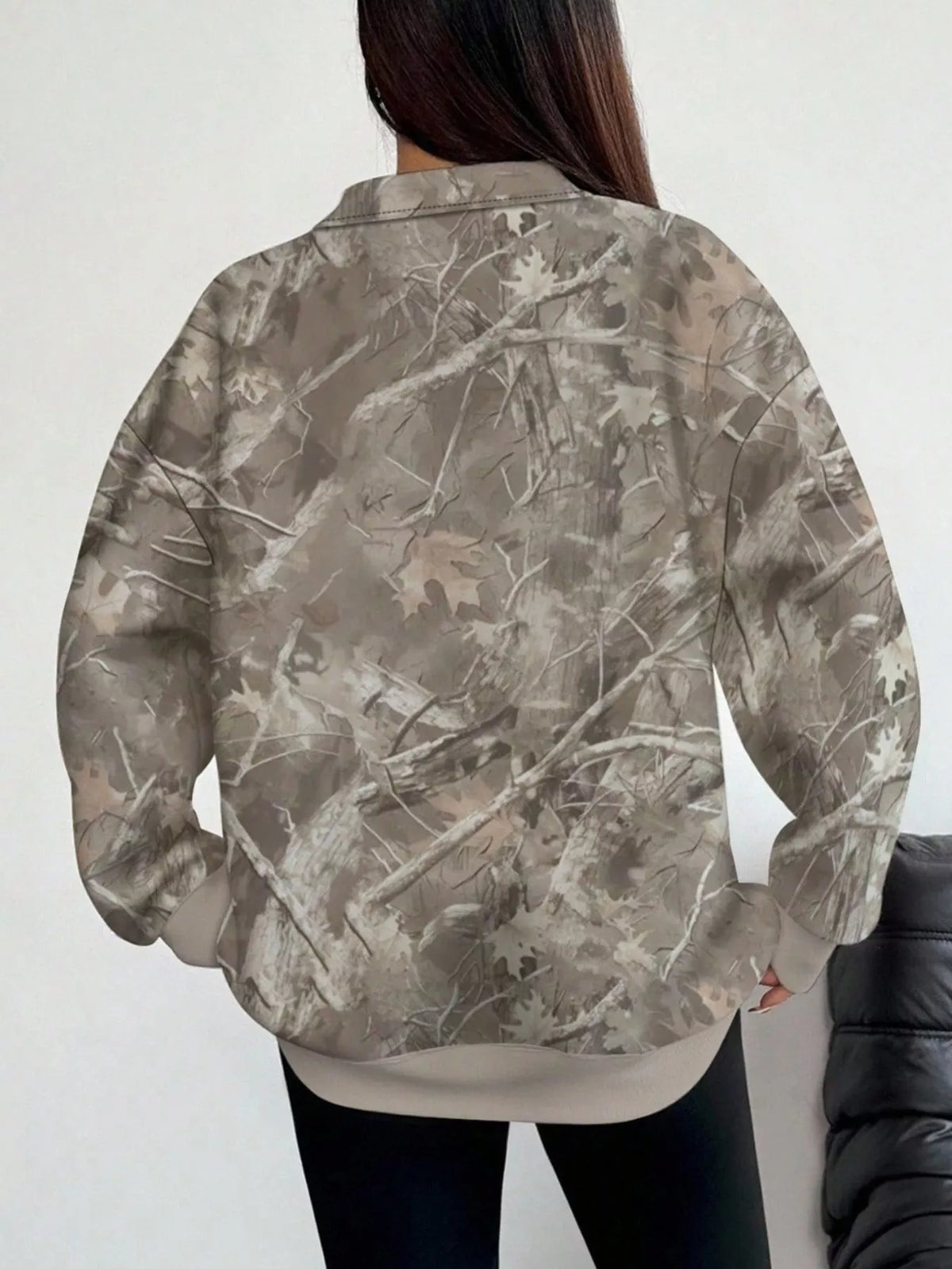 Quarter-Zip Printed Sweatshirt with Ribbed Cuffs - Lilixa.store