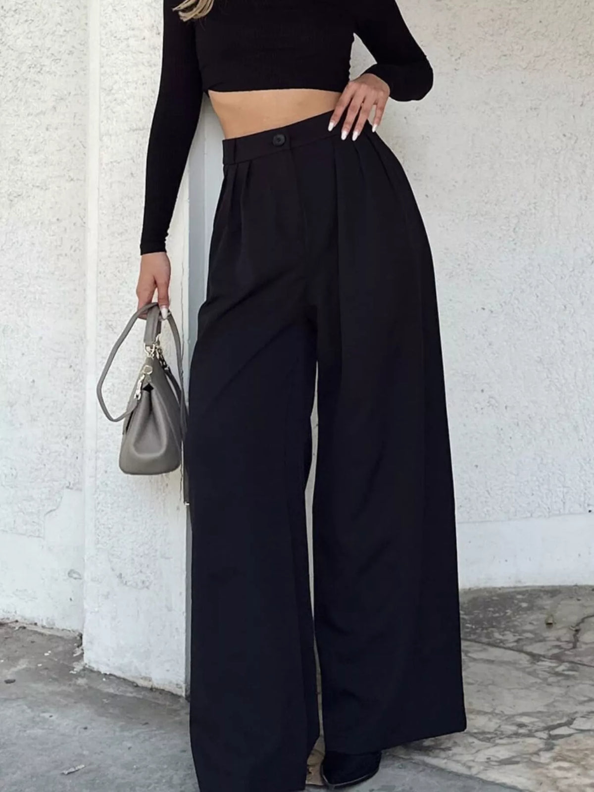 High-Waisted Pleated Wide-Leg Pants