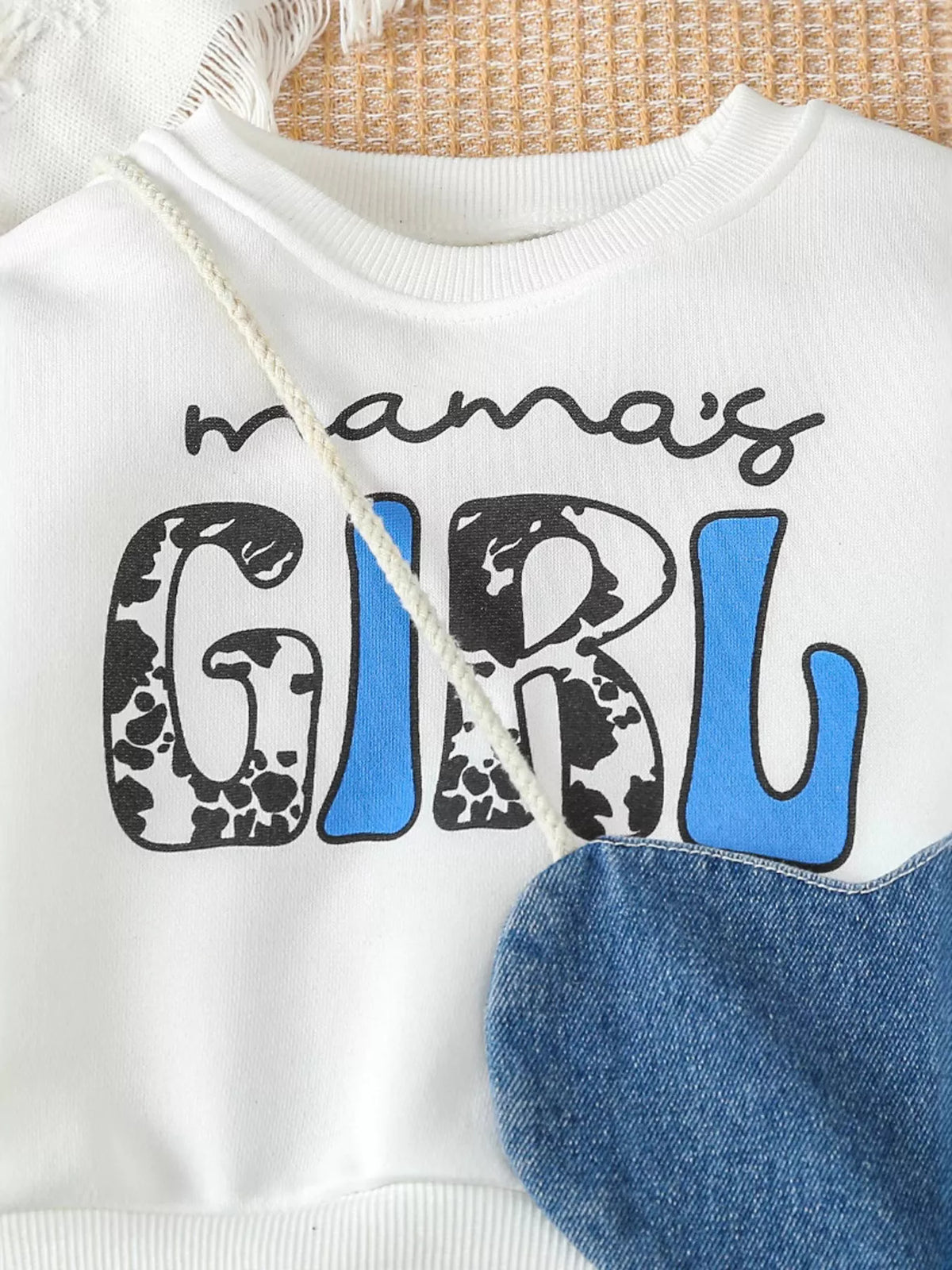 Children's Letter Long Sleeve Top and Denim Skirt Set with Heart Bag - Lilixa.store
