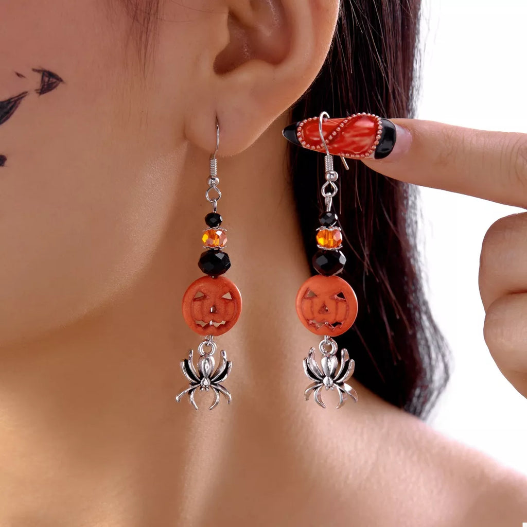 Halloween Spider Pumpkin Drop Earrings - Lilixa.store