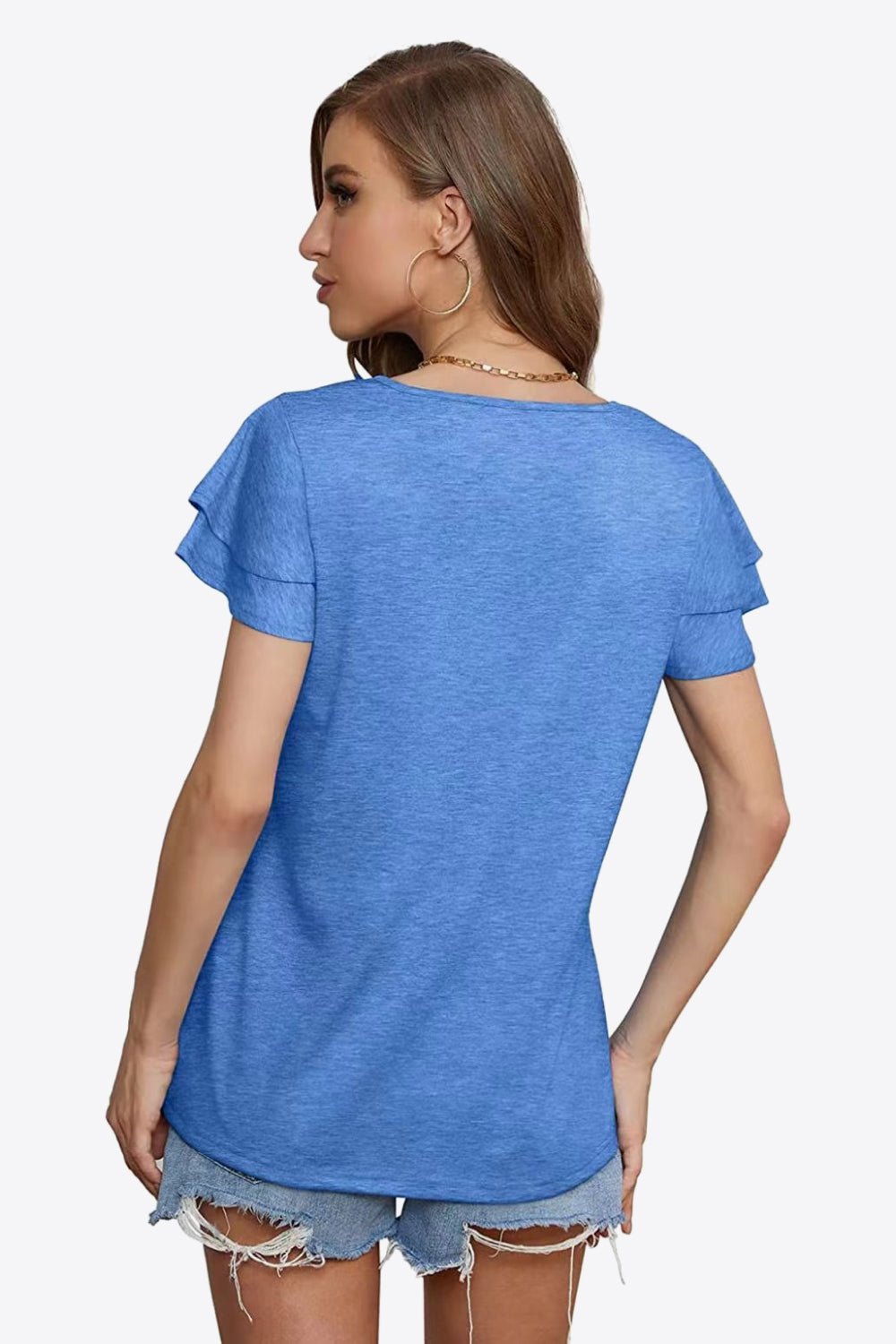 Tie-Neck Layered Flutter Sleeve Blouse - Lilixa.store