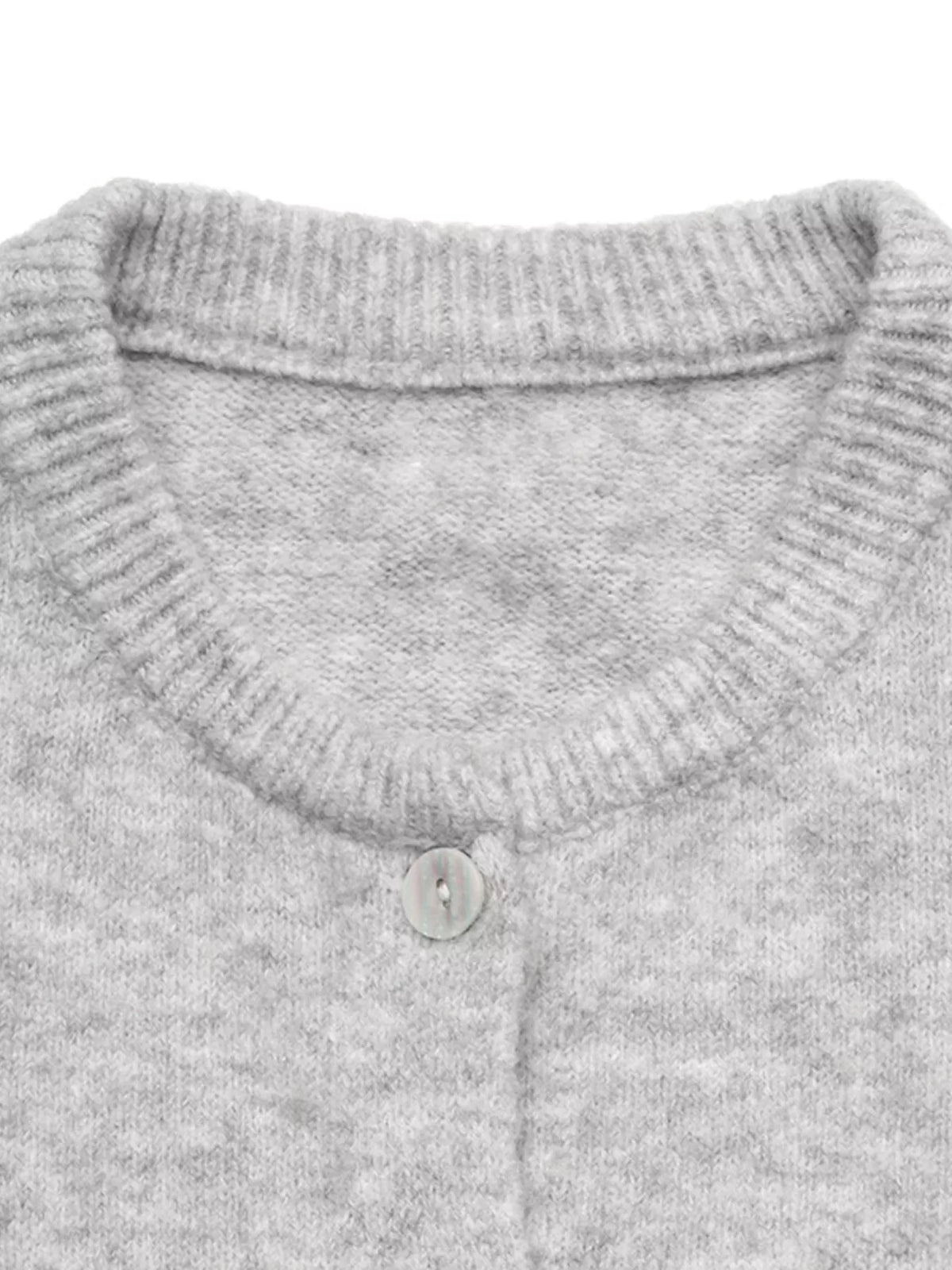 Crew Neck Button-Down Cardigan in Gray/white, view 15
