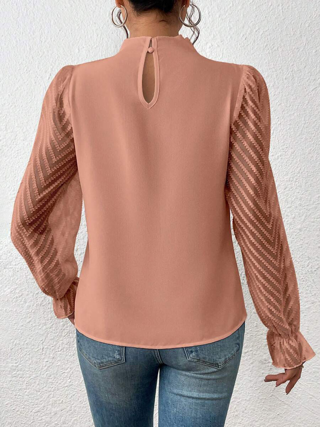 Mock Neck Flounce Sleeve Blouse - Lilixa.store