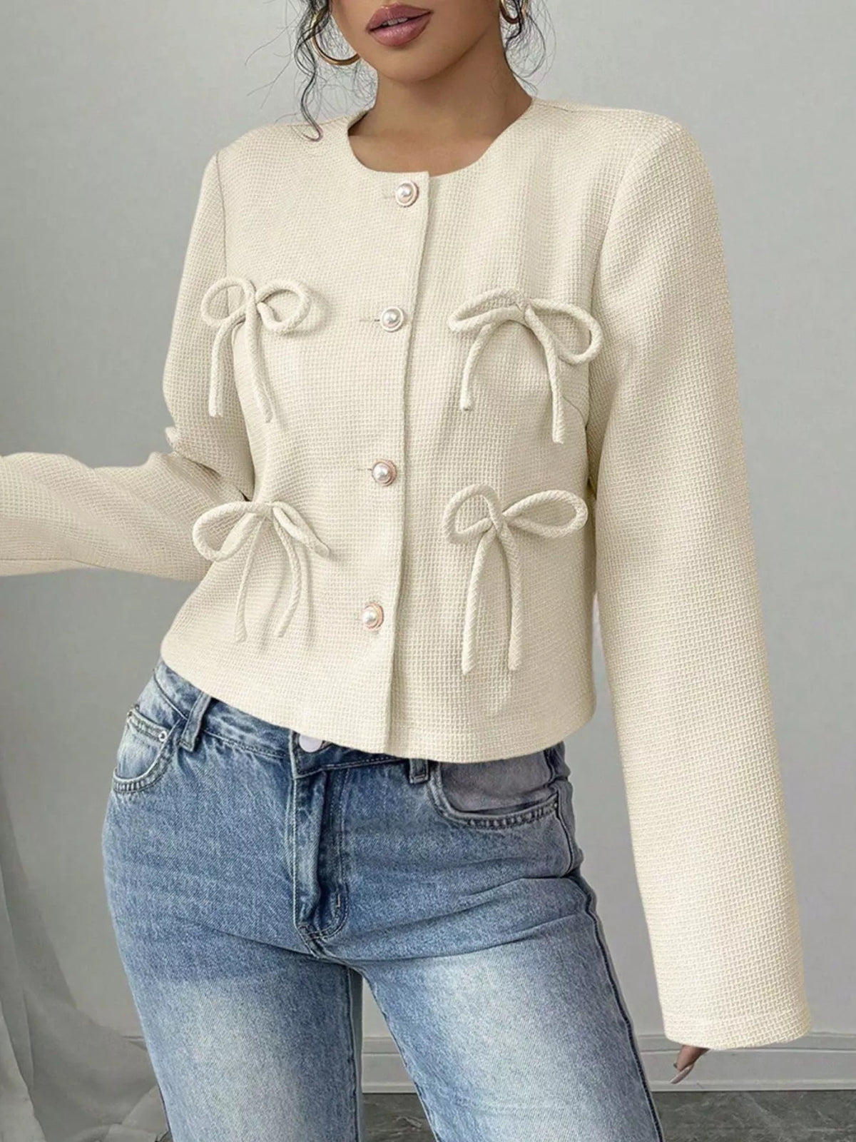Bow Detail Cropped Outerwear, view 3