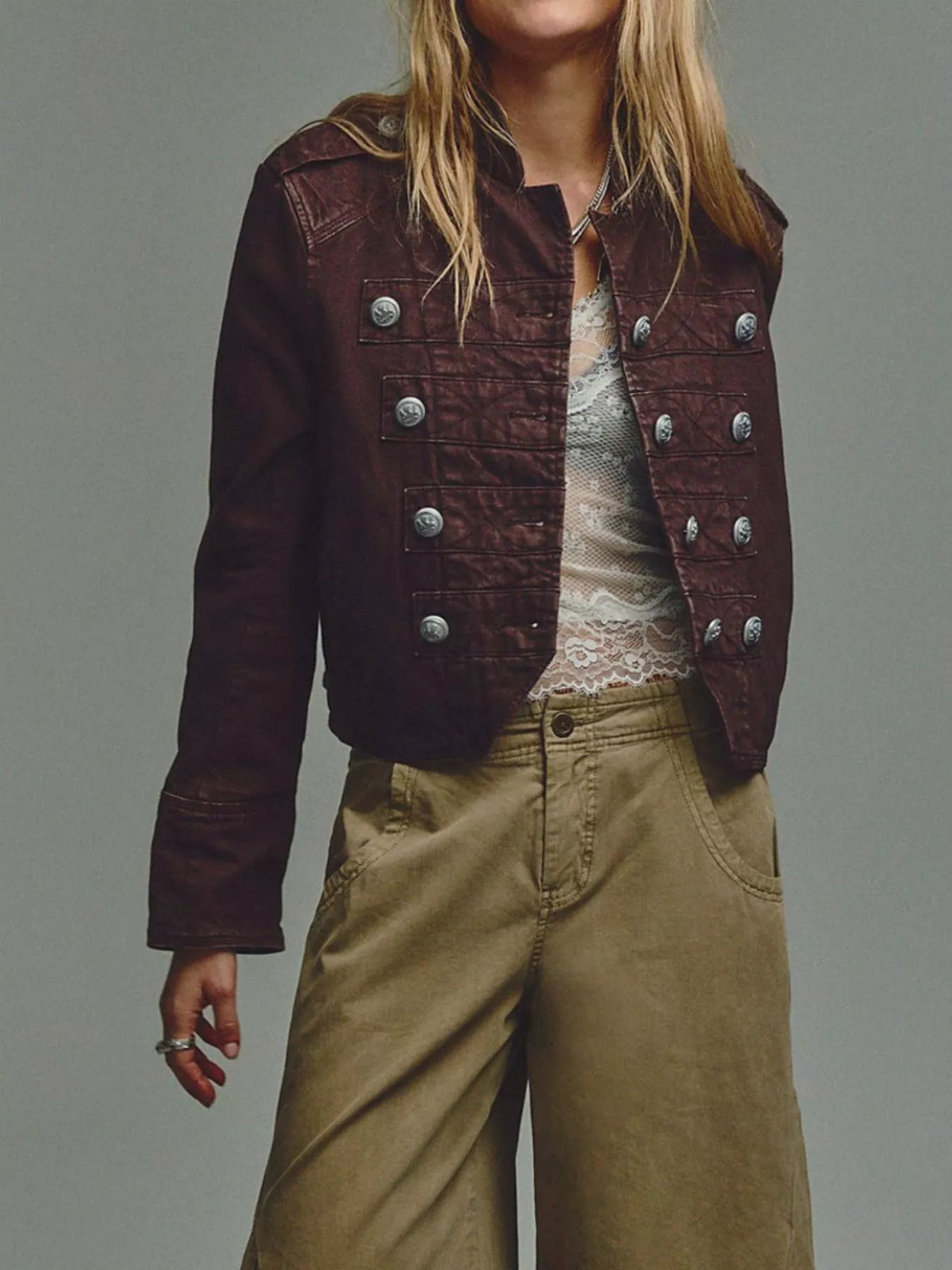 Decorative Button Cropped Jacket