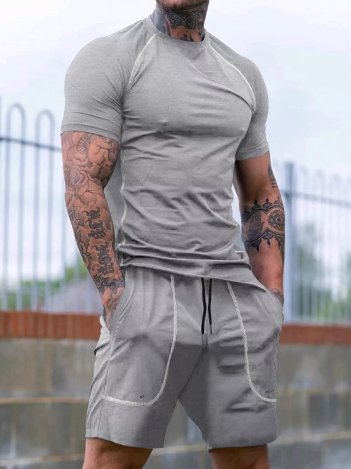 Men's Full Size Casual Short Sleeve T-Shirt and Shorts Set Plus Size - Lilixa.store