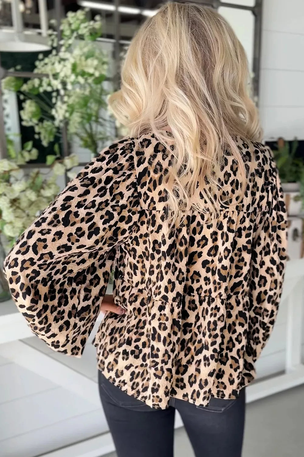 Leopard Print Tie-Neck Blouse, view 2