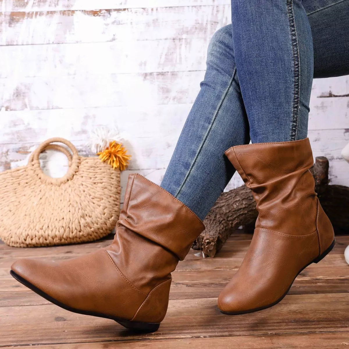 Flat Ankle Boots with Wrinkled Design - Lilixa.store