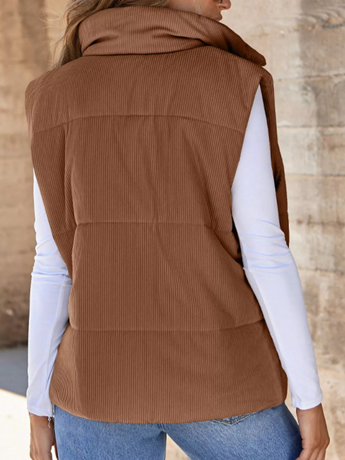 Corduroy Zip Up Vest Coat - Lilixa.store