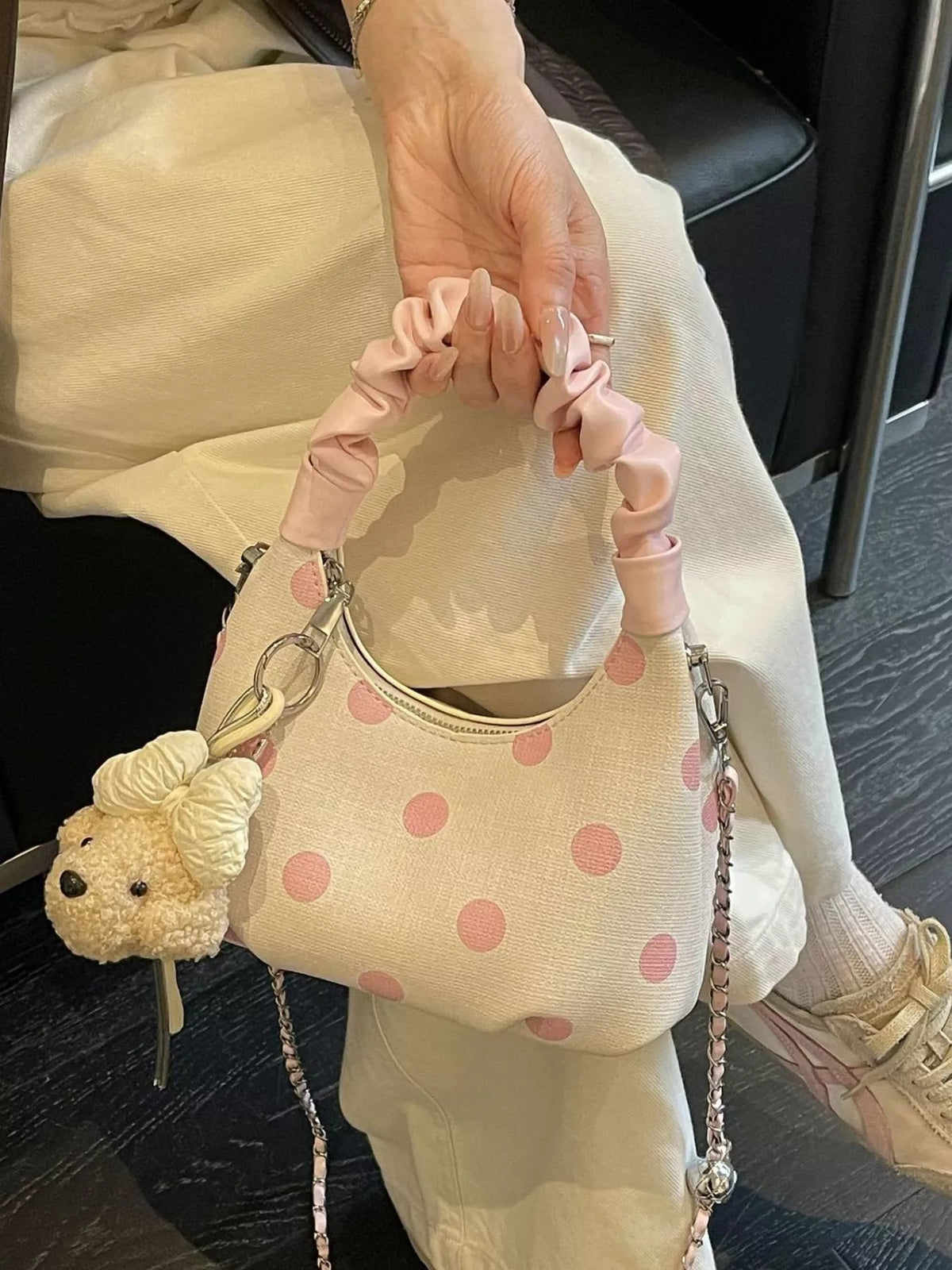 Polka Dot Ruched Handle Crossbody Bag - Lilixa.store