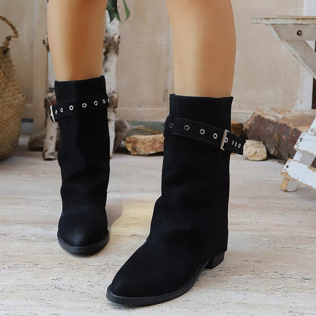 Point Toe Block Heels Boots - Lilixa.store