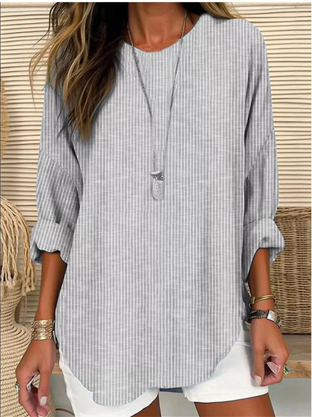 Casual Striped Long Sleeve Blouse - Lilixa.store