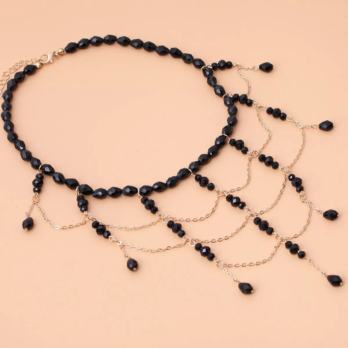 Beaded Choker Necklace with Draping Chains - Lilixa.store