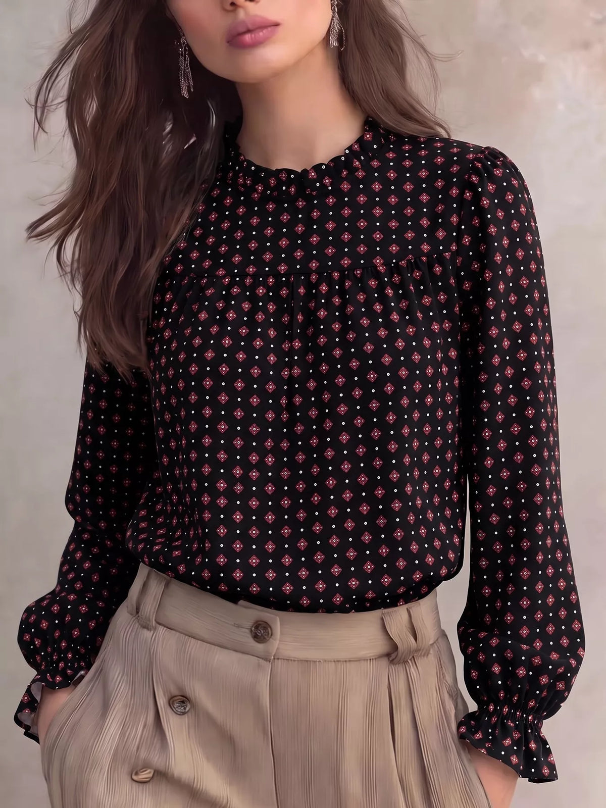 Printed Flounce Sleeve Blouse, view 5