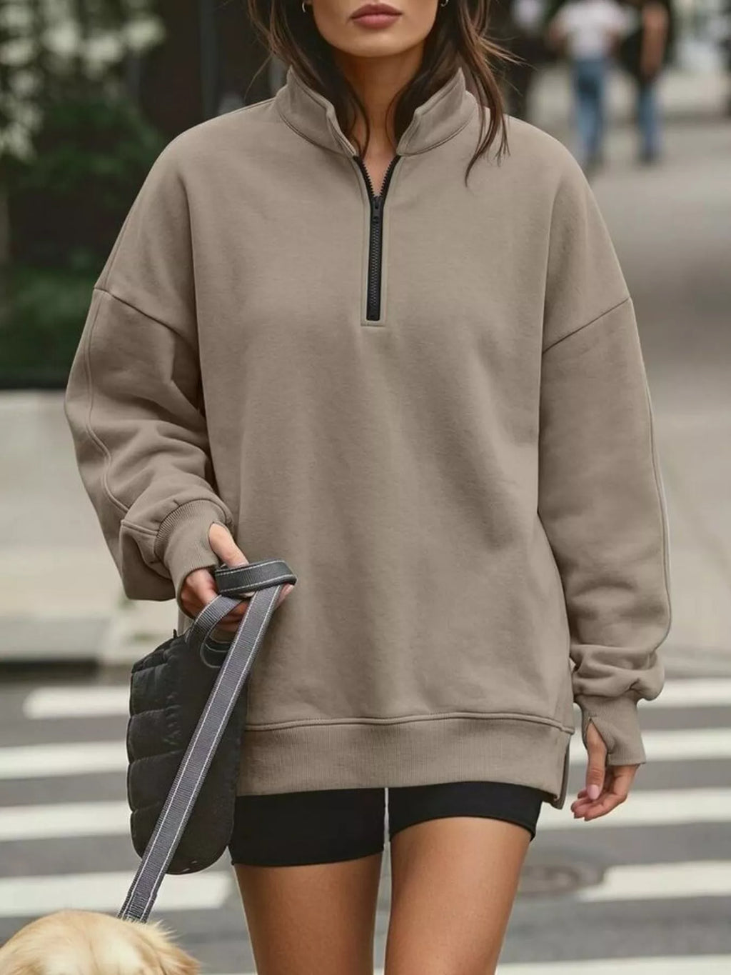 Quarter-Zip Dropped Shoulder Sweatshirt - Lilixa.store