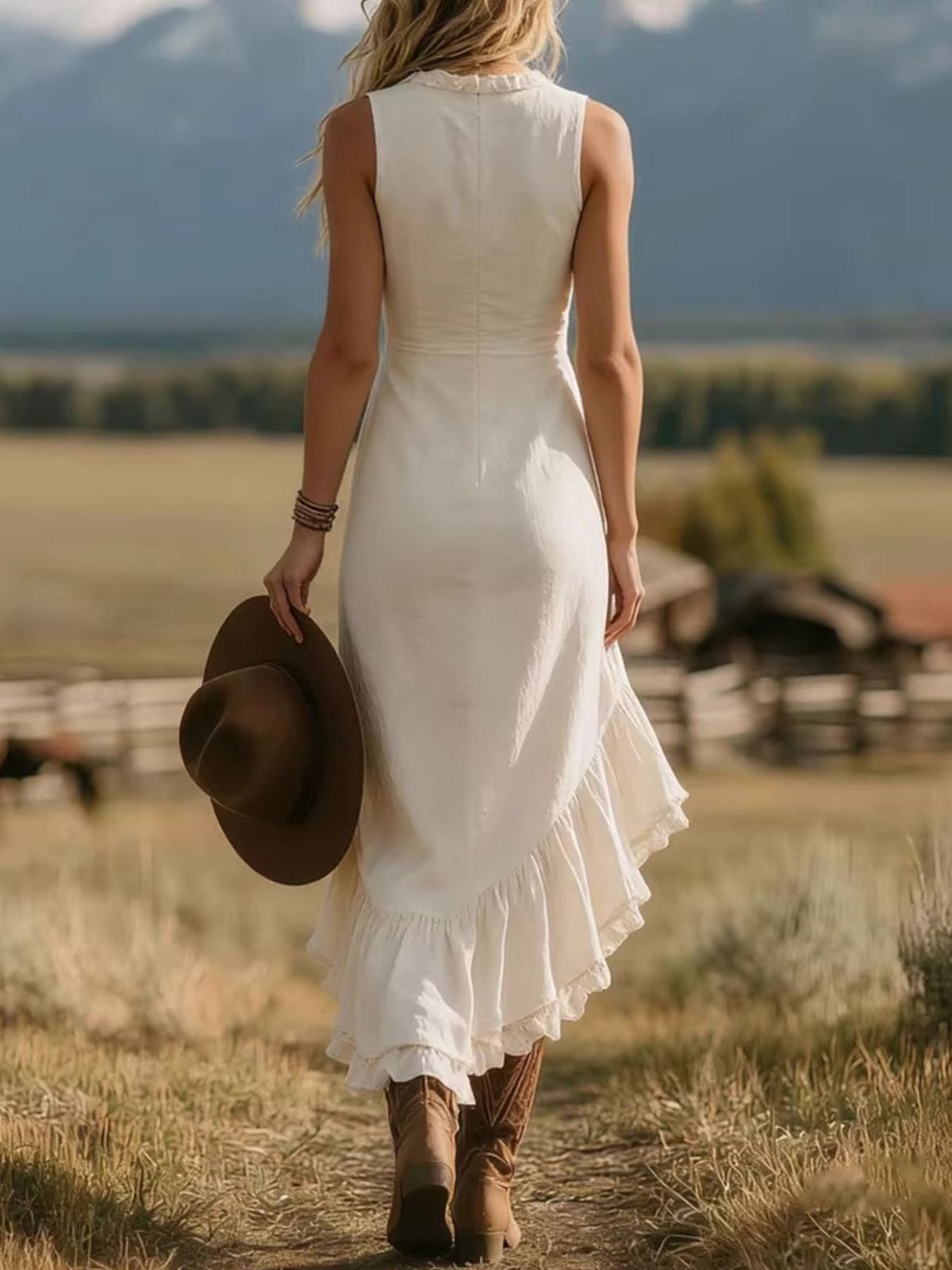 Ruffle Asymmetrical Hem Sleeveless Dress - Lilixa.store