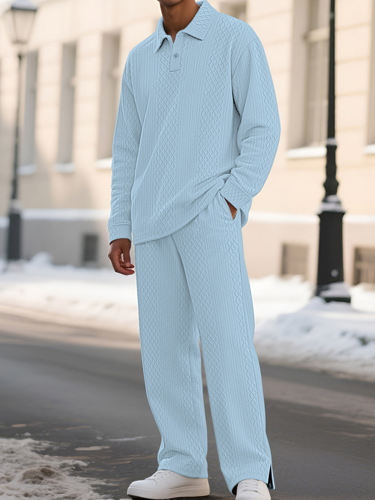 Men's Full Size Textured Long Sleeve Top and Pants Set Plus Size - Lilixa.store