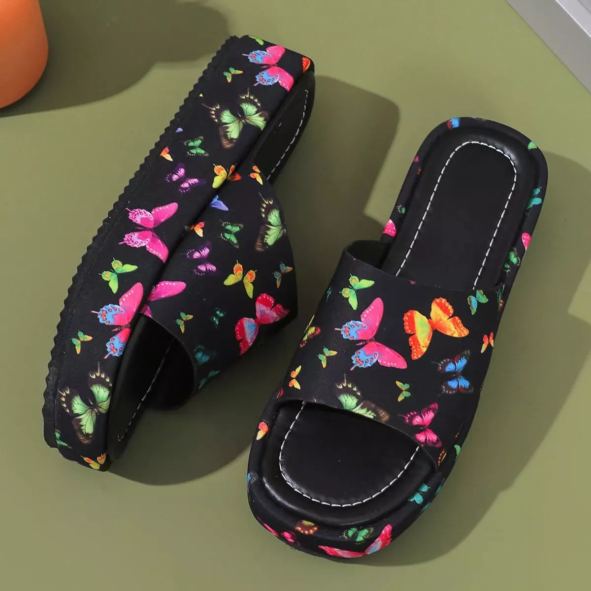 Butterfly Print Platform Sandals