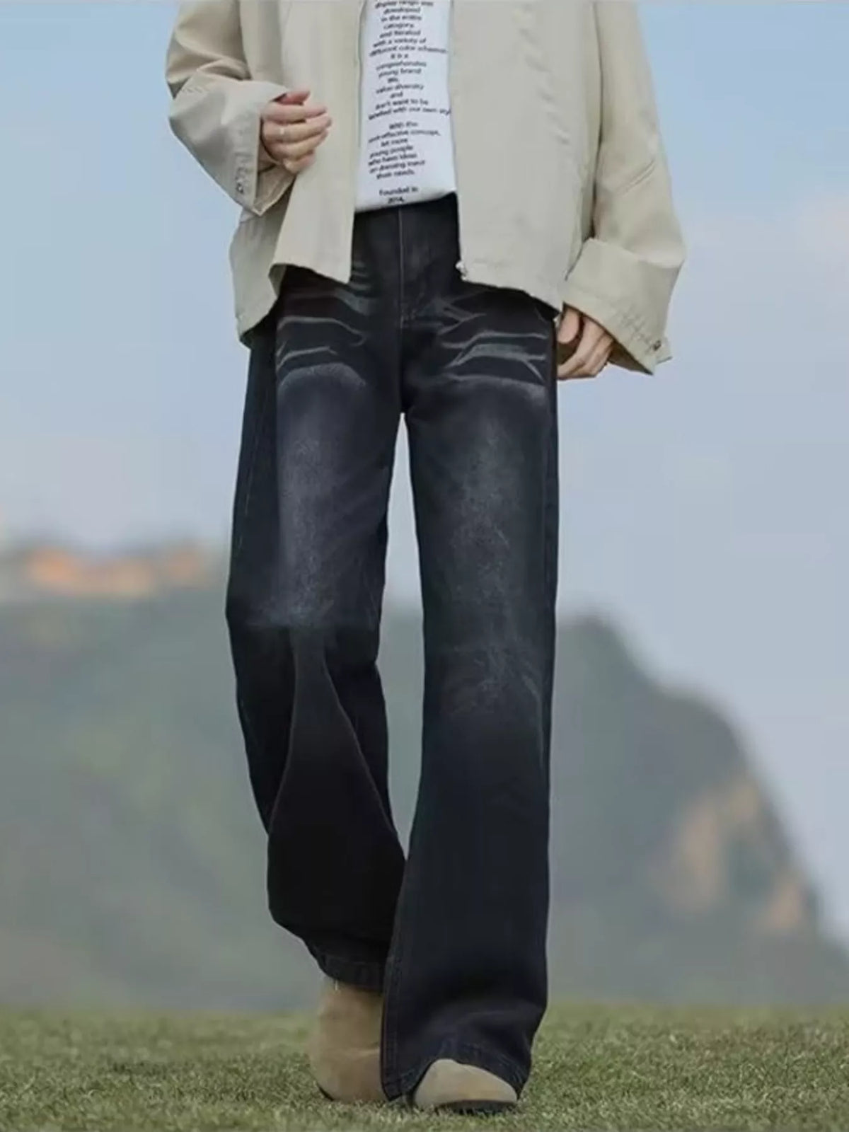 Men's Full Size Vintage Wash Wide Leg Jeans Plus Size - Lilixa.store
