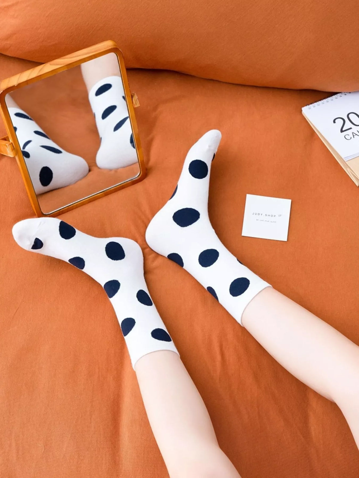 Polka Dot Mid-Calf Cotton Socks, view 5