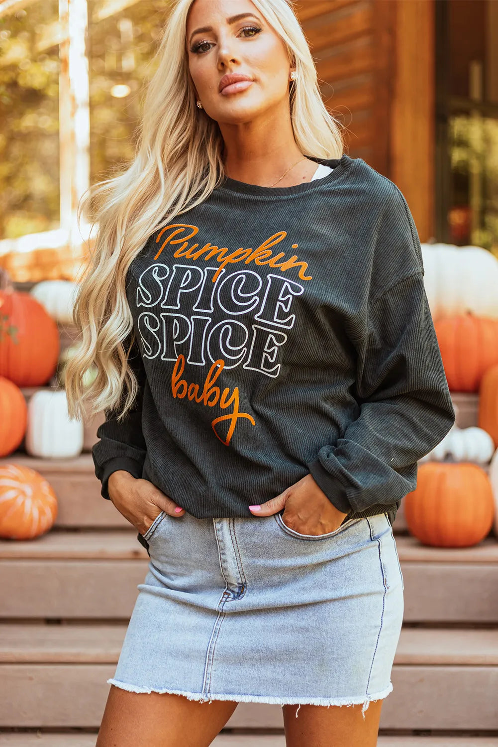 Letter Graphic Round Neck Long Sleeve Sweatshirt - Lilixa.store