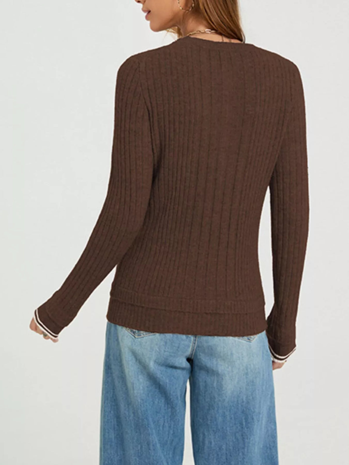 Button Detail Ribbed Knit Top