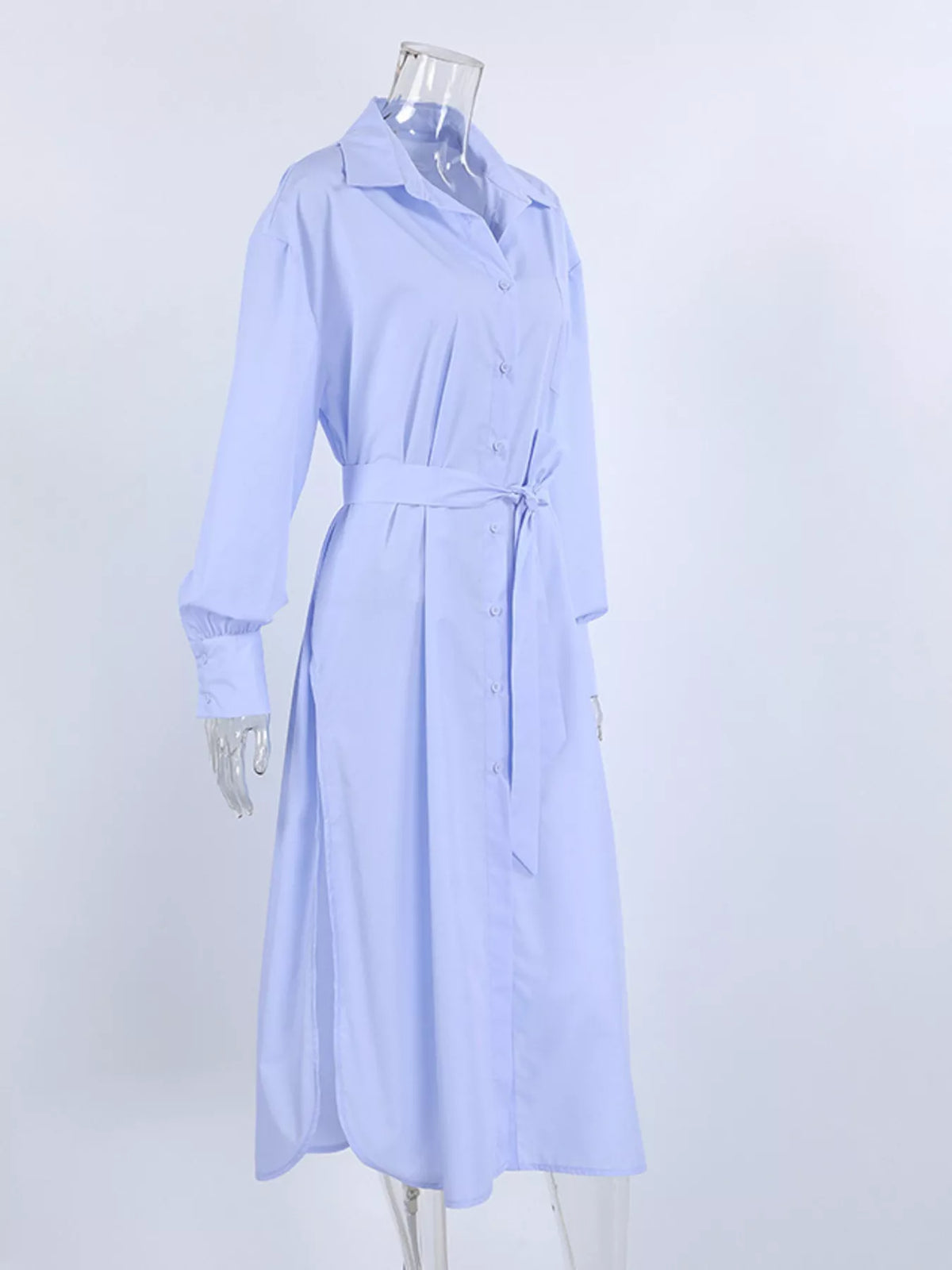 Longline Button-Down Shirt in Blue, view 7