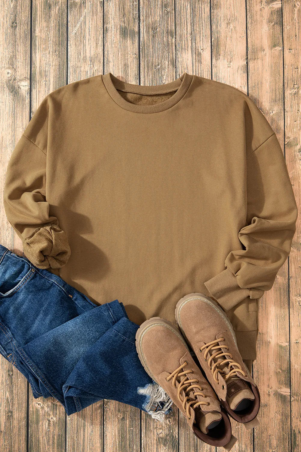 High-Low Round Neck Long Sleeve Sweatshirt - Lilixa.store
