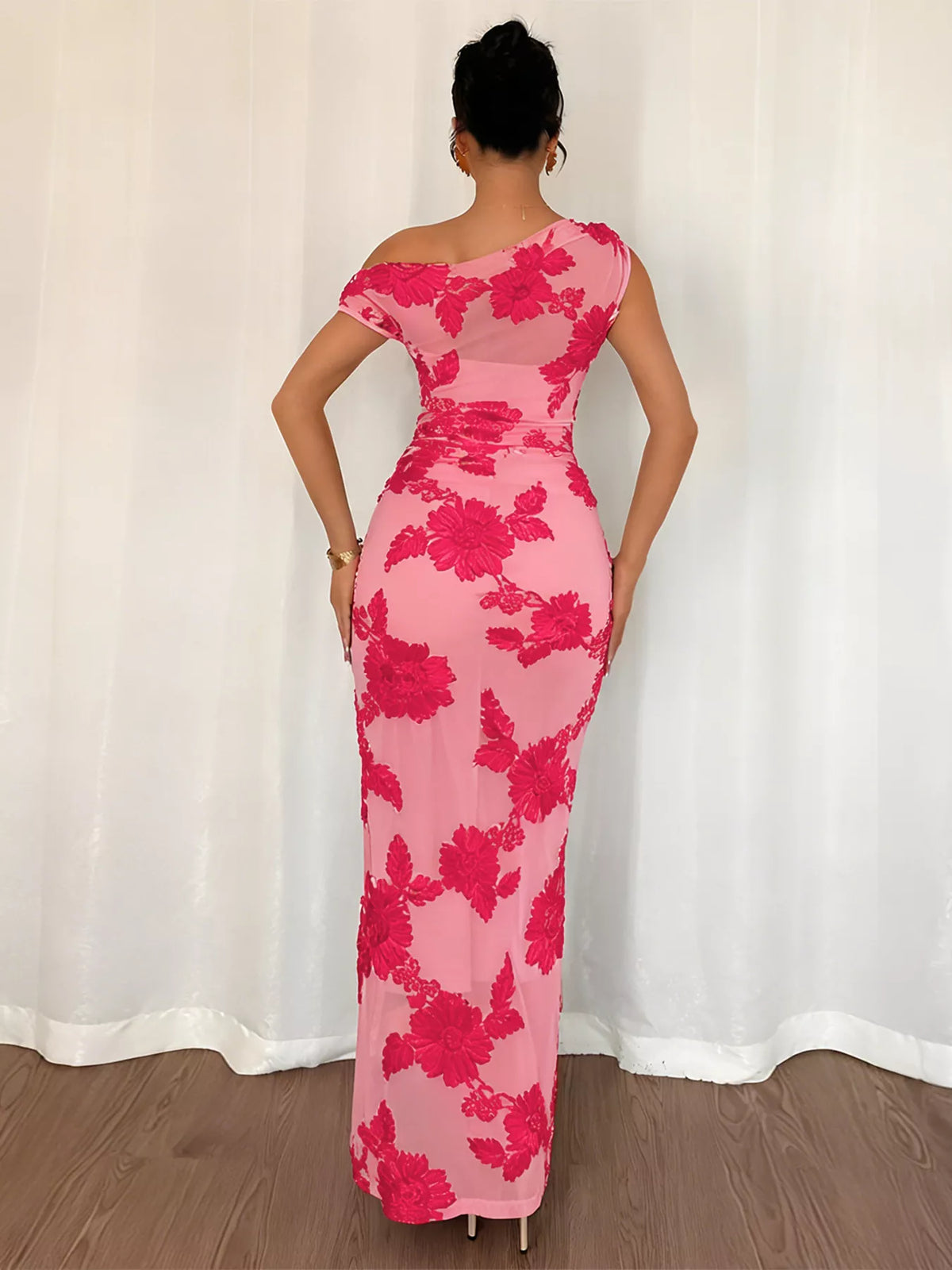 Embroidered One Shoulder Maxi Dress - Lilixa.store
