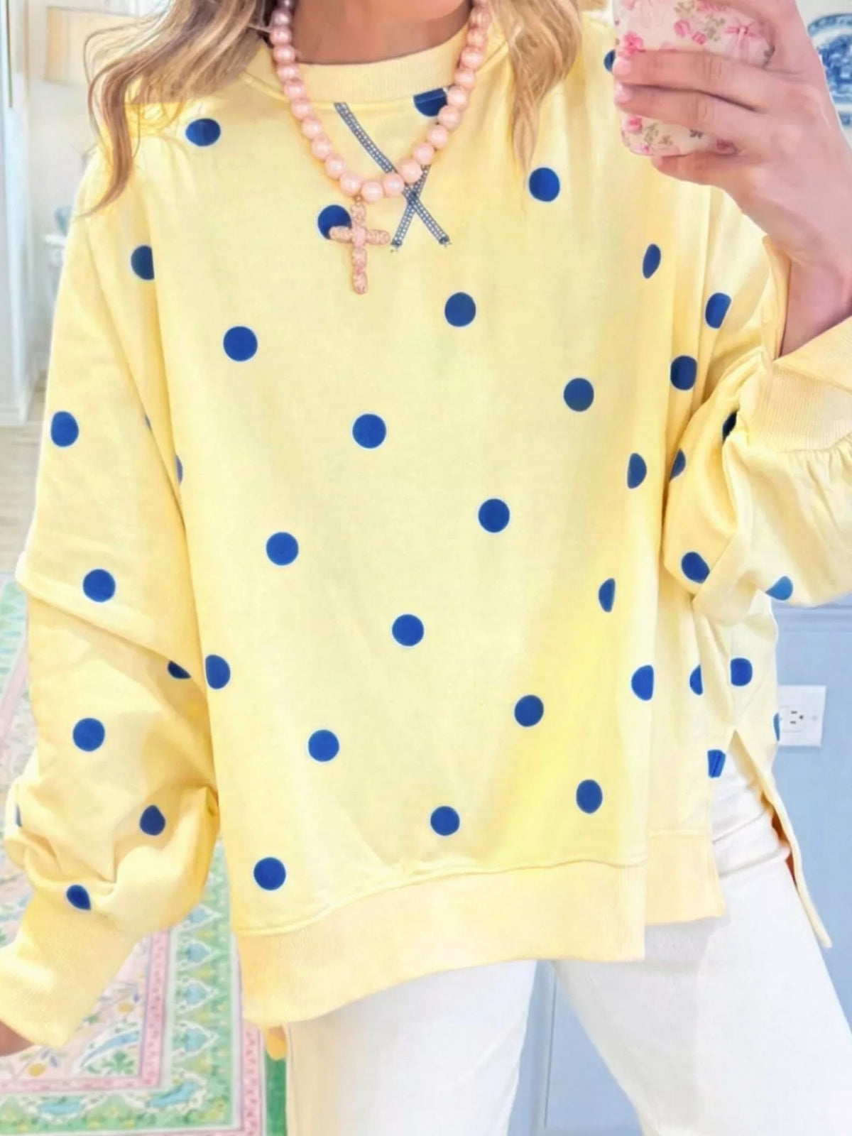 Side Slit Polka Dot Oversized Sweatshirt - Lilixa.store