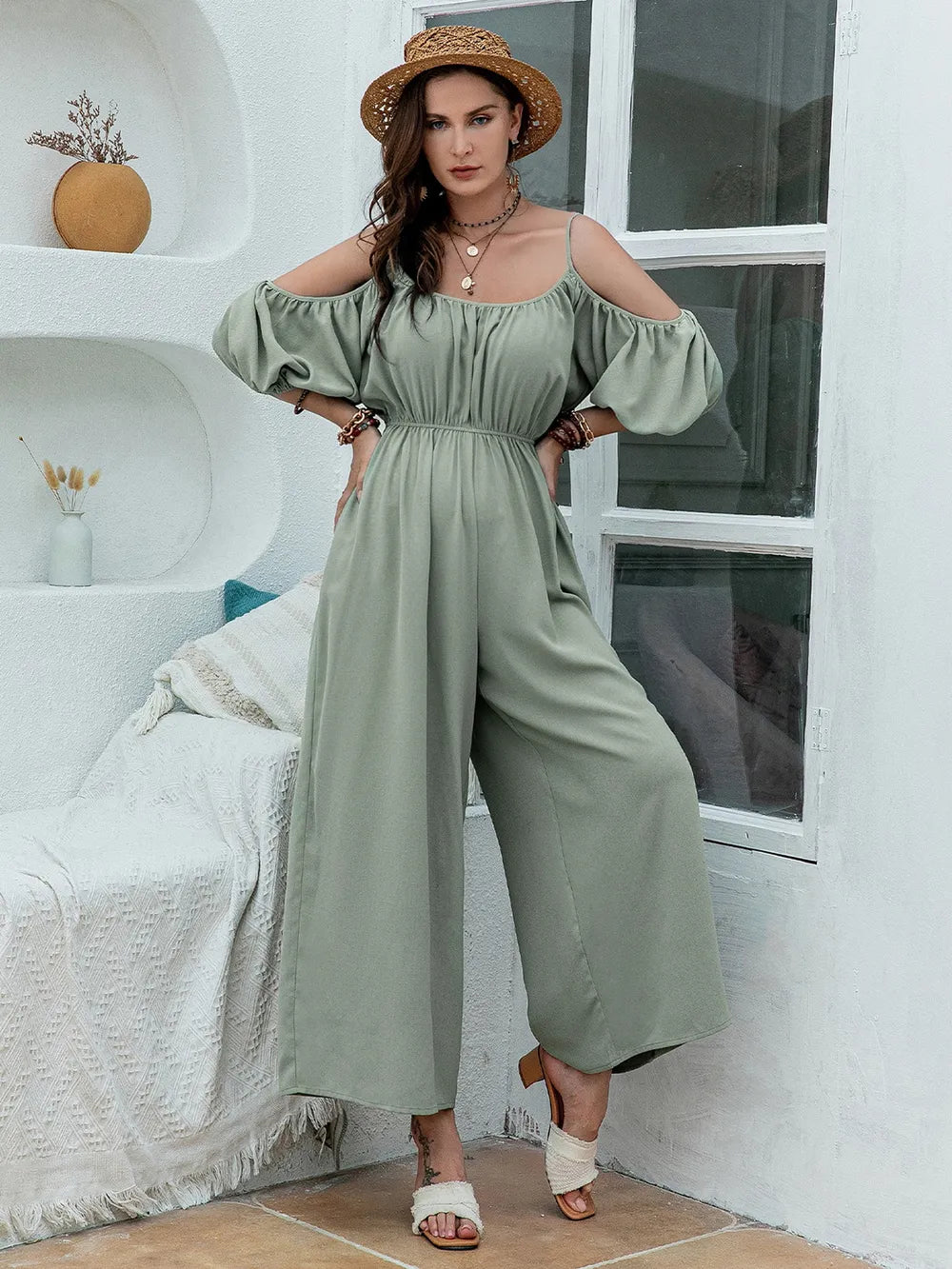 Spaghetti Strap Wide Leg Jumpsuit - Lilixa.store