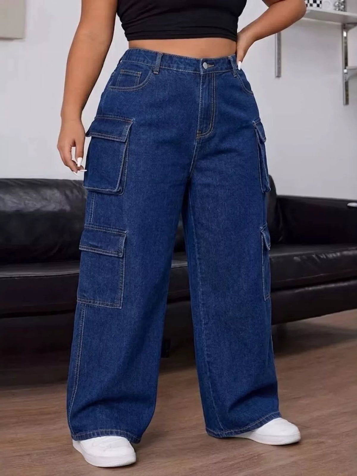 Plus Size High-Waisted Wide Leg Cargo Jeans