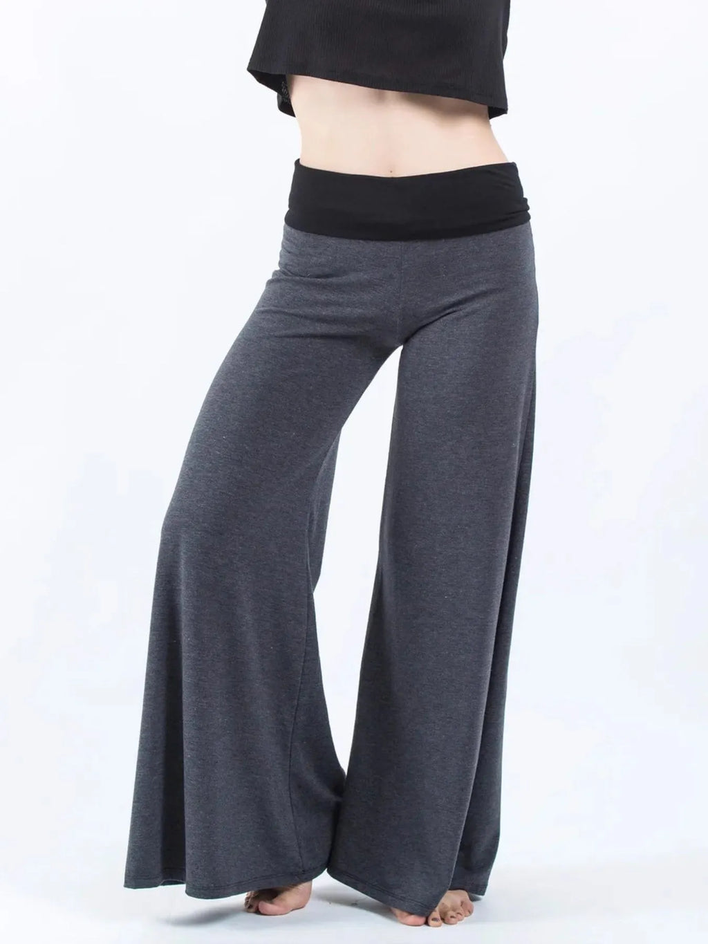 High Waisted Wide Leg Yoga Pants with Contrast Waistband - Lilixa.store